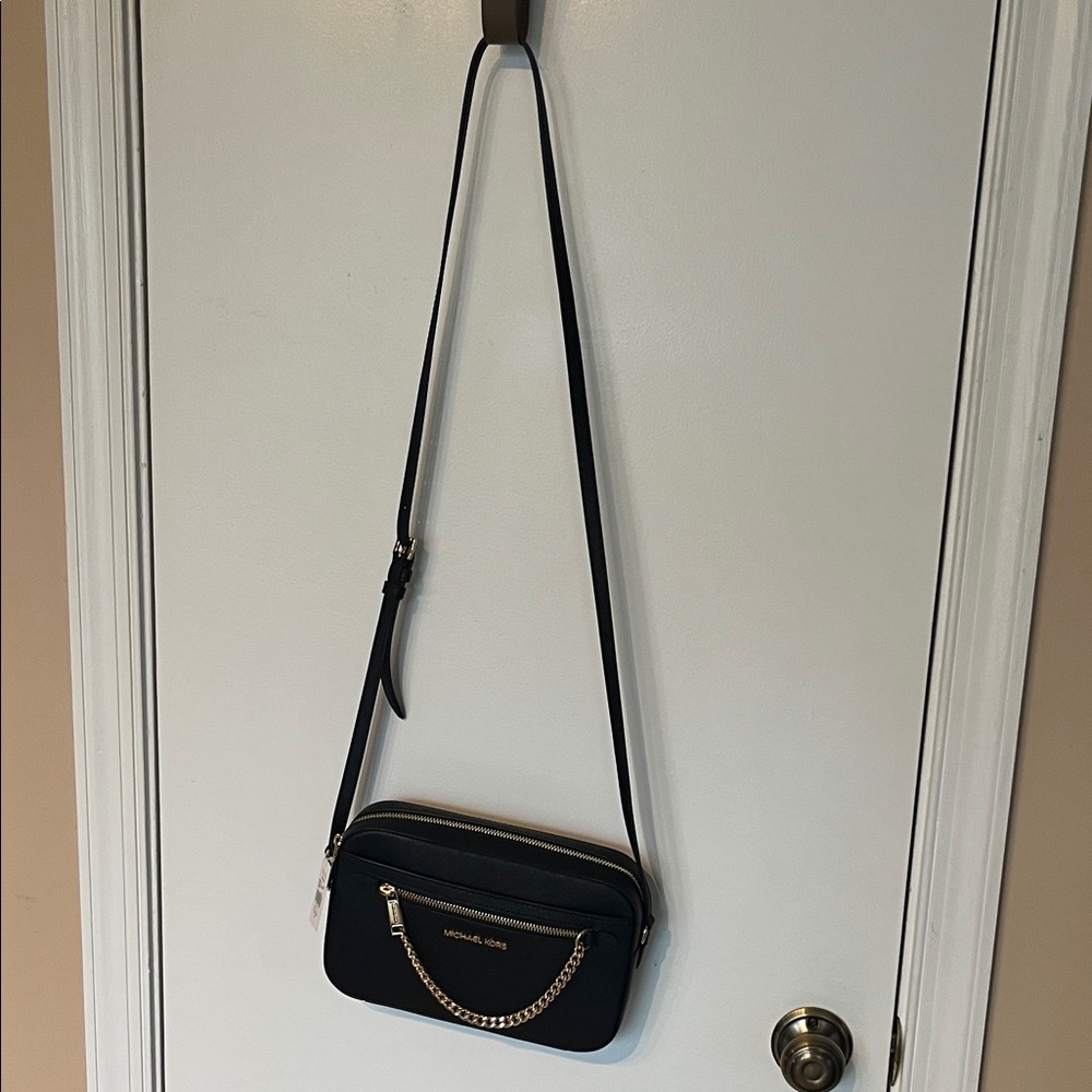 SOLD!! NWT Michael Kors Black leather Crossbody with Gold Chain